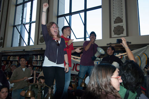 Students in library protest
