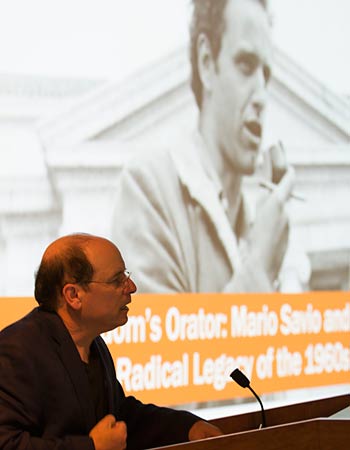 NYU professor Robert Cohen speaks at Berkeley about Free Speech Movement history. (UC Berkeley photo by Hulda Nelson)