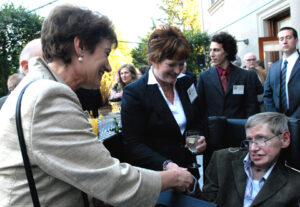 Stephen Hawking with Dean Christina Maslach.
