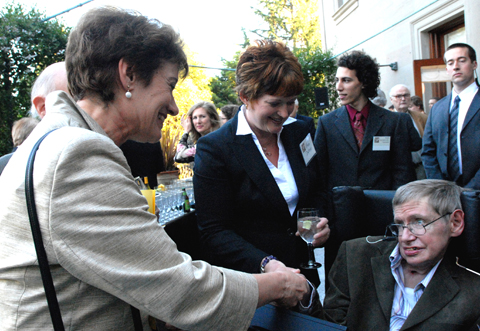 Stephen Hawking with L&S Undergraduate Division Dean Christina Maslach