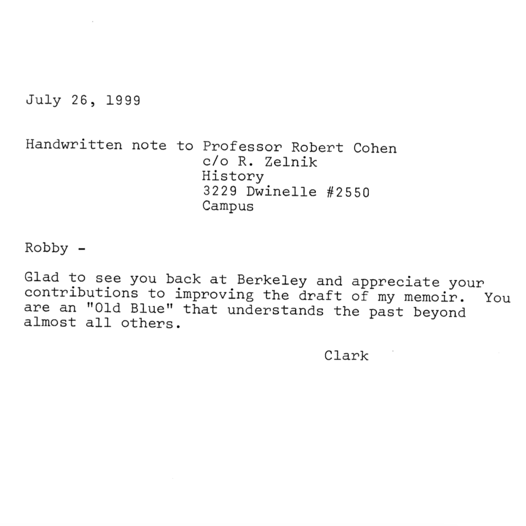Clark Kerr to R Cohen transcribed