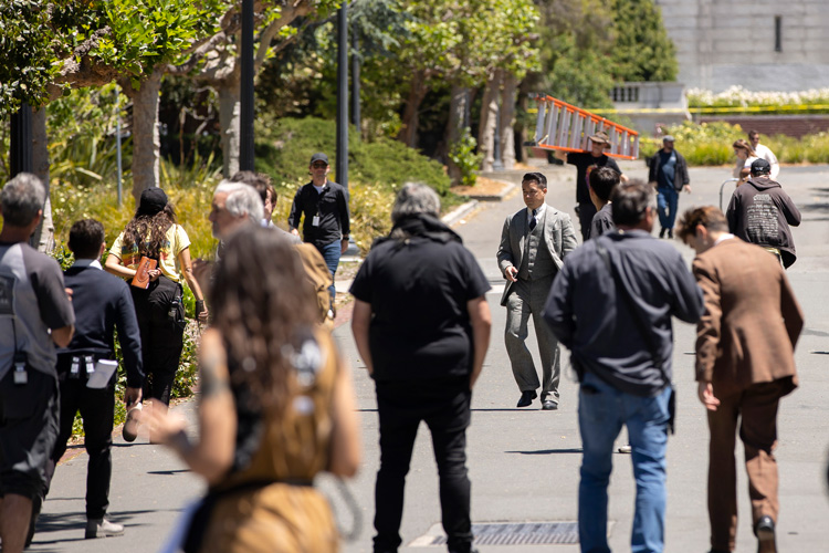 Film crew on the UC Berkeley campus